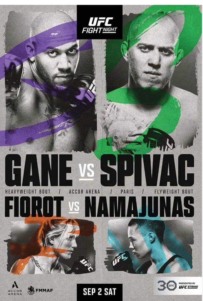 Photo de l'affiche du match Gane vs Spivac et Fiorot vs Namajunas